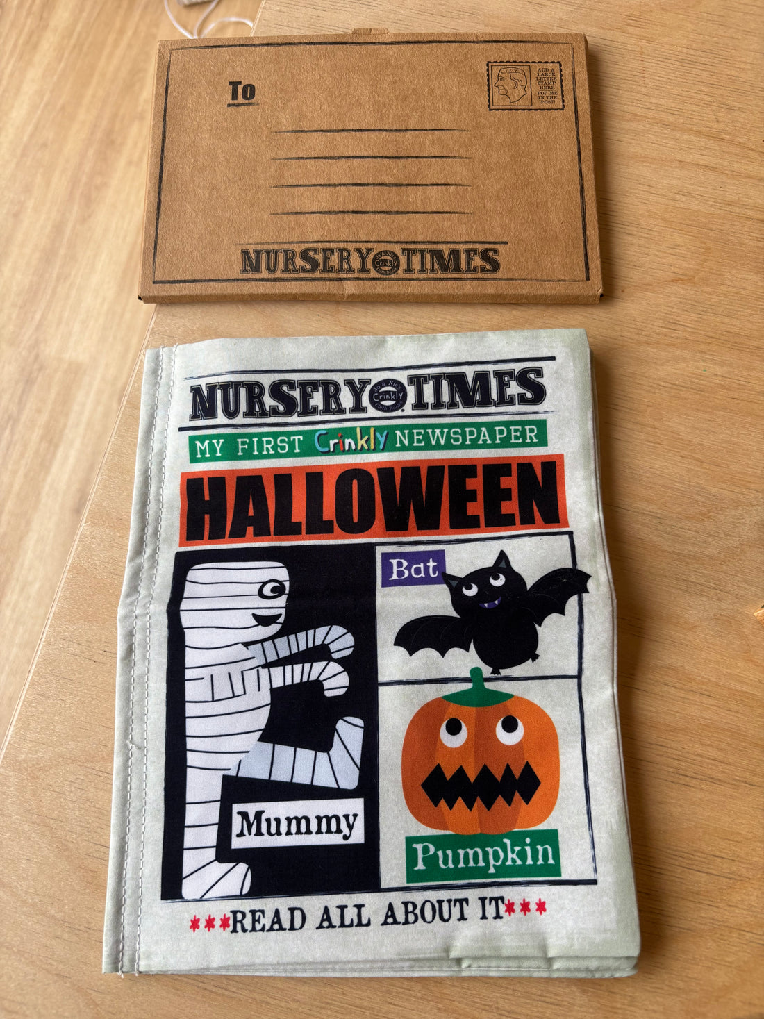 Nursery Times Crinkle Cloth - Halloween Newspaper