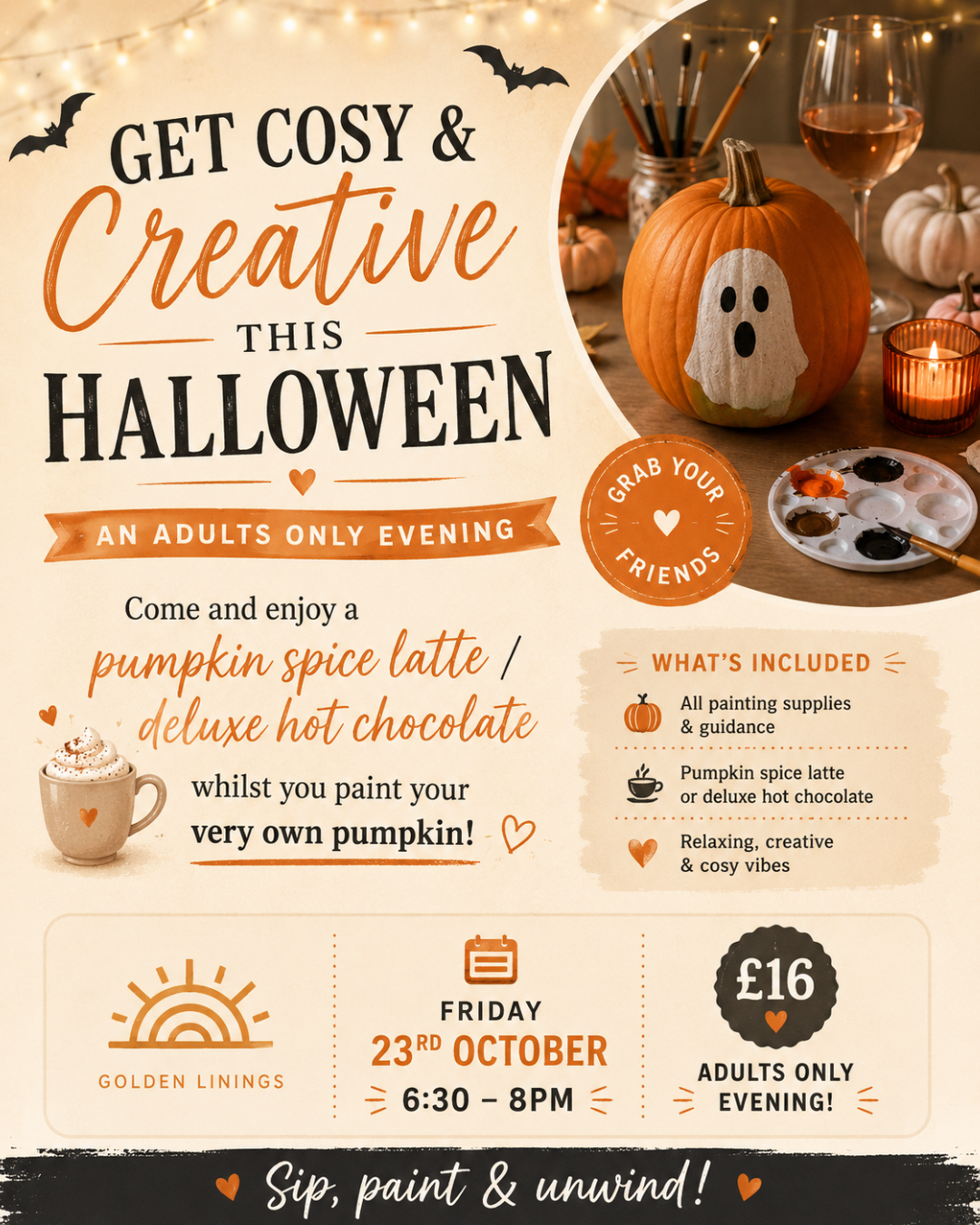 Get Cosy &amp; Creative Pumpkin Painting (Adult only event)